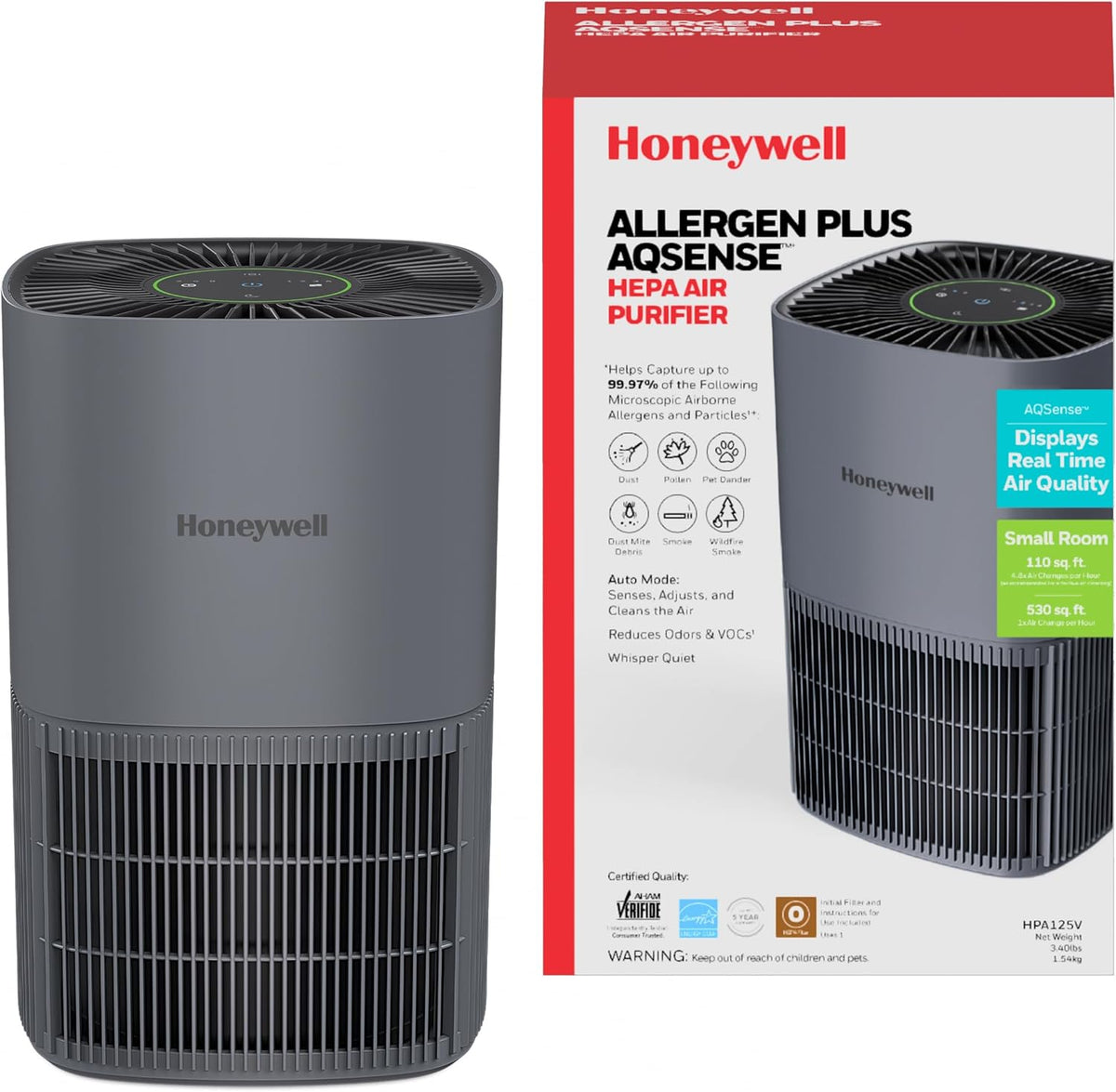 Purificador de ar, Honeywell, Allergen, com temporizador, Cinzento, para uso diário