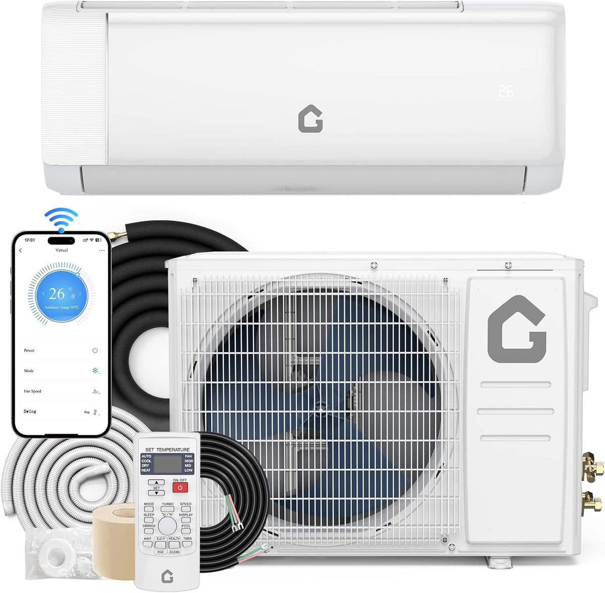 Ar condicionado, GAOMON, SEER2, com temporizador, com controlo por aplicação, Branco, para uso diário