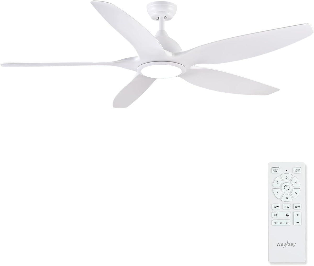 Ventoinha de teto, Newday, Deckenventilatoren, 153cm, 36 cm, 6 L, 24W, 6,5W, com comando à distância, madeira, plástico, Branco, para uso diário