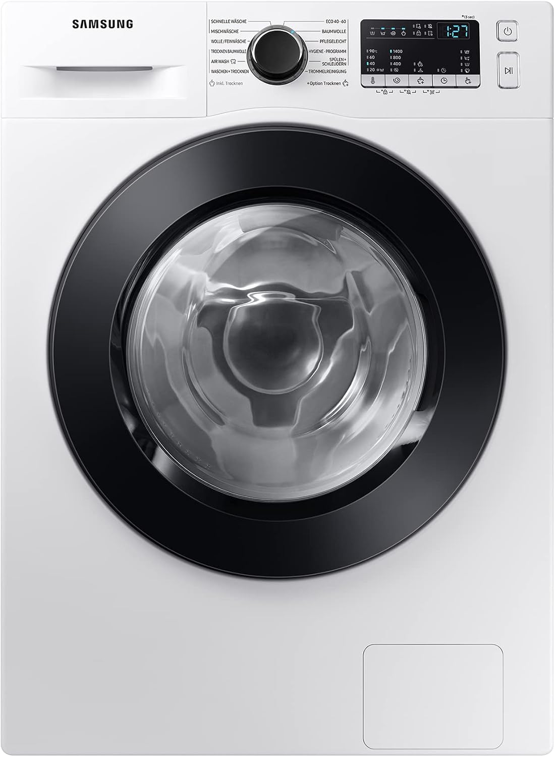 Samsung, Máquina de lavar e secar roupa, WD81T4049CE/EG, 5 kg, 1400 U/min, com controlo por aplicação, Branco / Preto, para uso diário