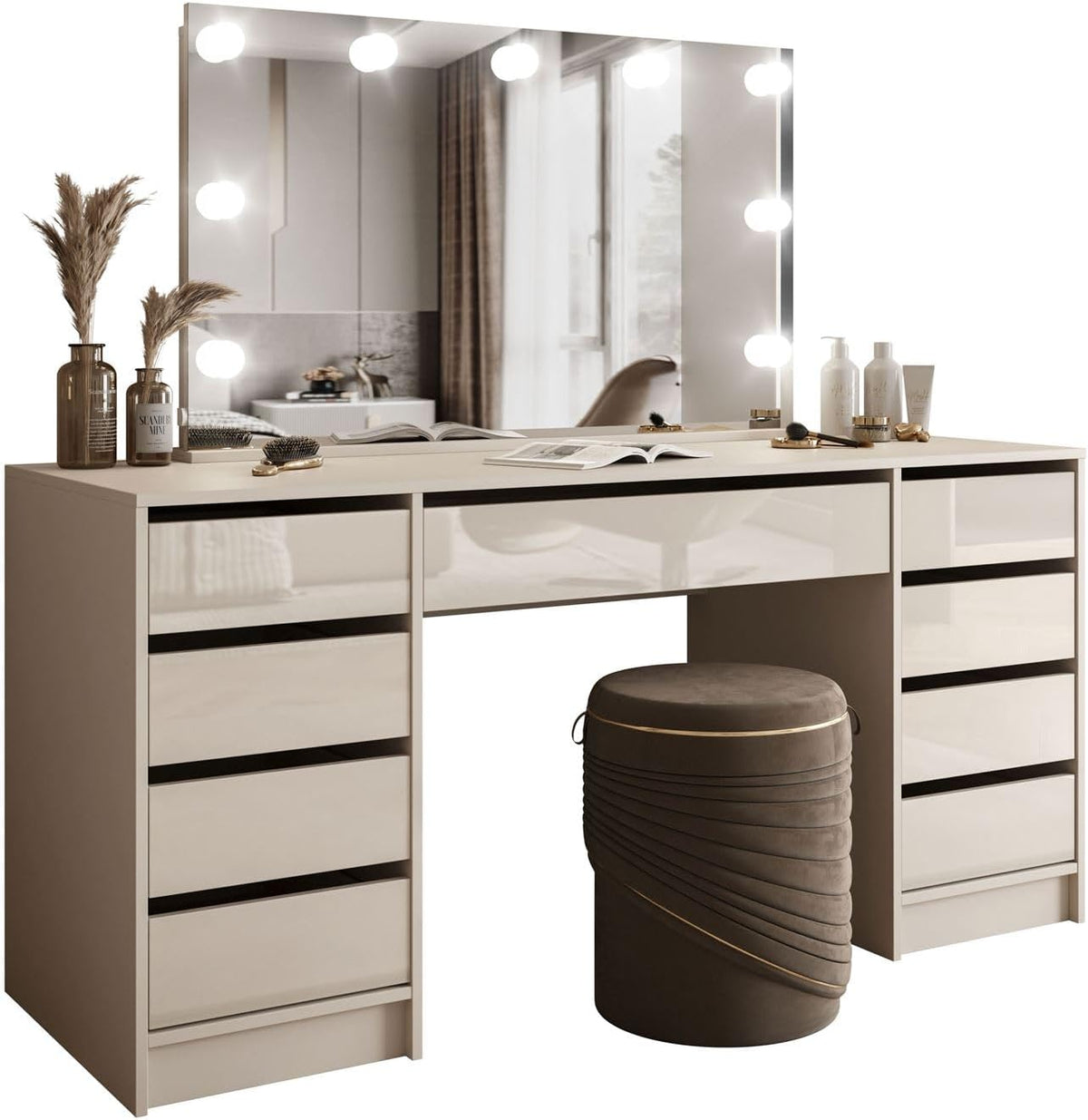 Toucador, Lookway, Schminktisch, com iluminação LED, com gavetas, Kaschmir, para o quarto