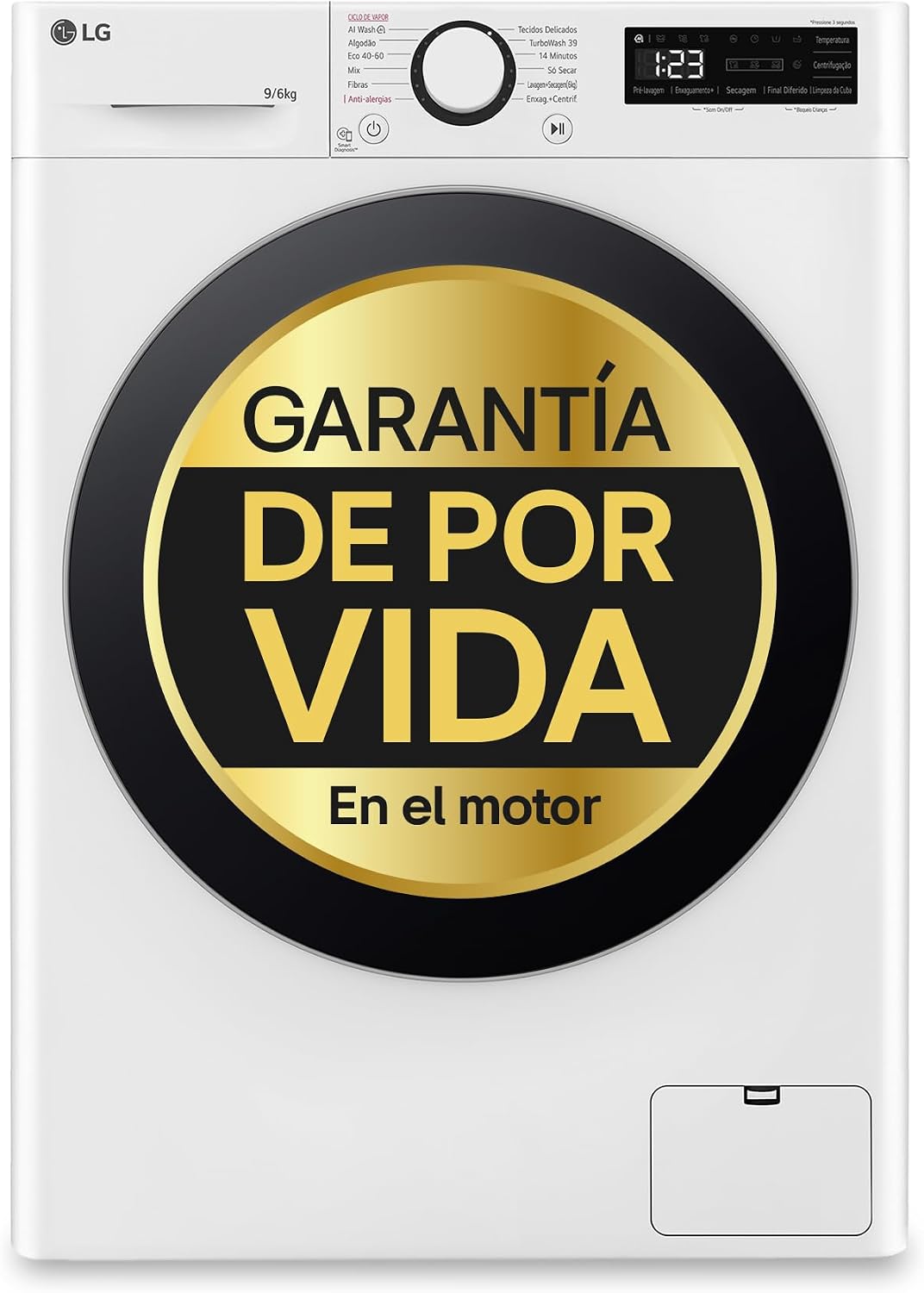 LG, Máquina de lavar e secar roupa, F4DR6009A1W, 6 kg, 1400 rpm, aço inoxidável, aço, Branco, para uso diário