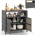 Armário de arrumação, GYMAX, Gartenschrank, 86 cm, 90 × 53 × 86 cm, 45 kg, regulável, com prateleiras, com portas, madeira, ratã, Cinzento