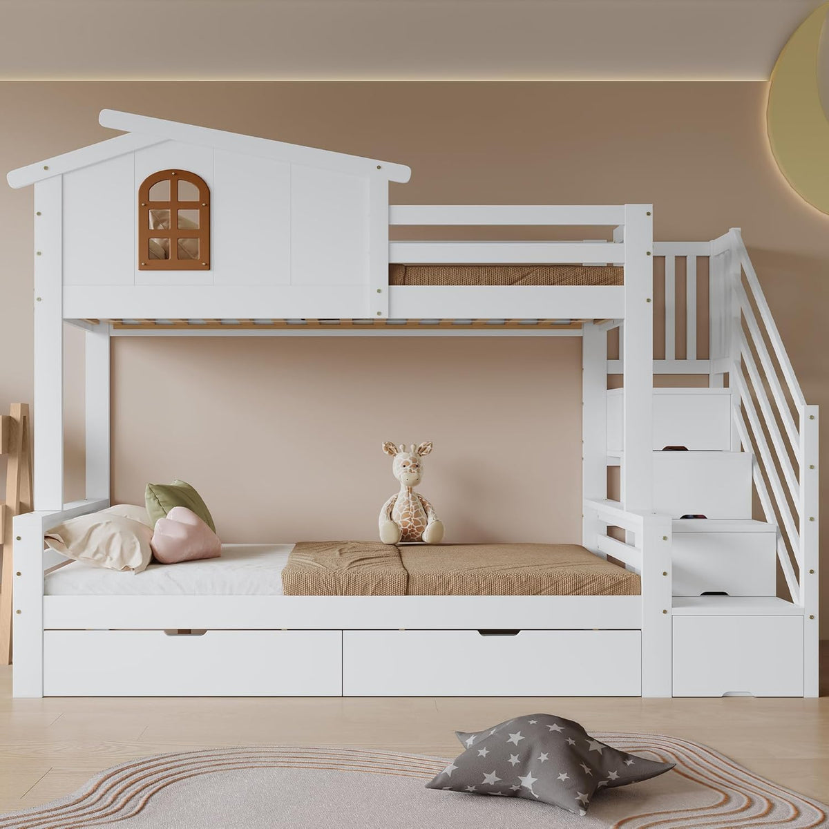 Cama, Idemon, 200 cm, 90 × 200 cm, com gavetas, com rodas, madeira, Branco, para o quarto