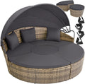 Espreguiçadeira, tectake, Lounge, aço, ratã, Cinzento / Natural, para uso diário
