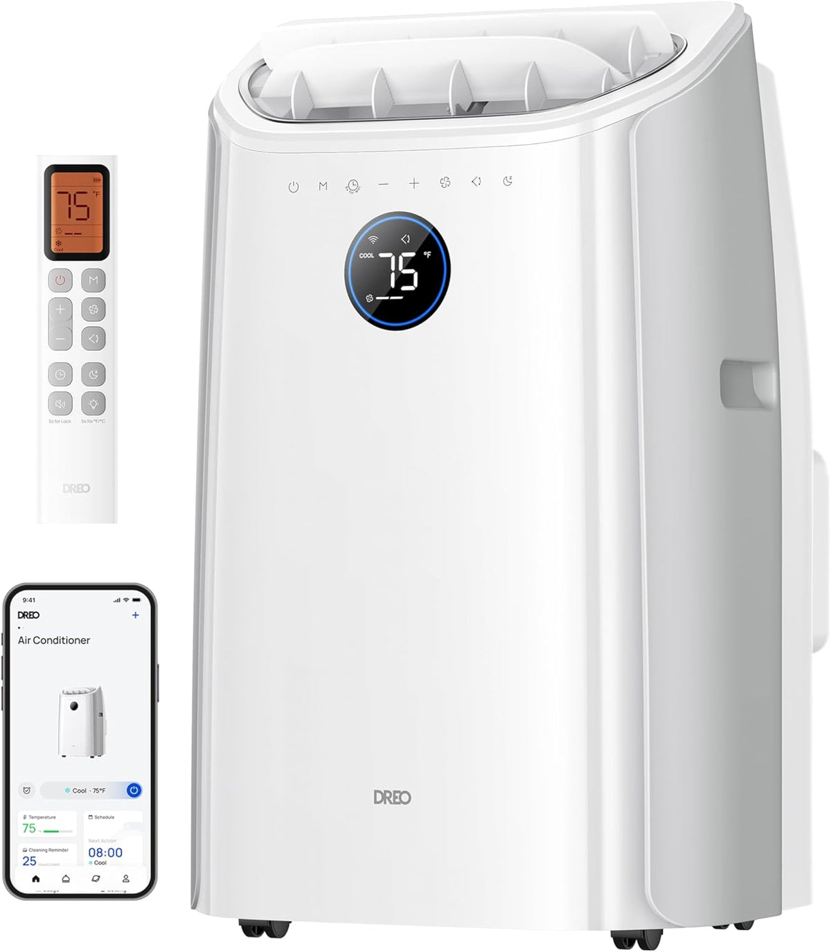 Ar condicionado portátil, DREO, 12000, 3,2 L/h, 45 dB, 65 dB, com comando à distância, Branco, para uso diário