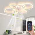 Ventoinha de teto com luz, MiiR, LED, 105W, 15 cm, 3 kg, 230 V, 110 × 70 × 15 cm, com comando à distância, com temporizador, alumínio, Branco