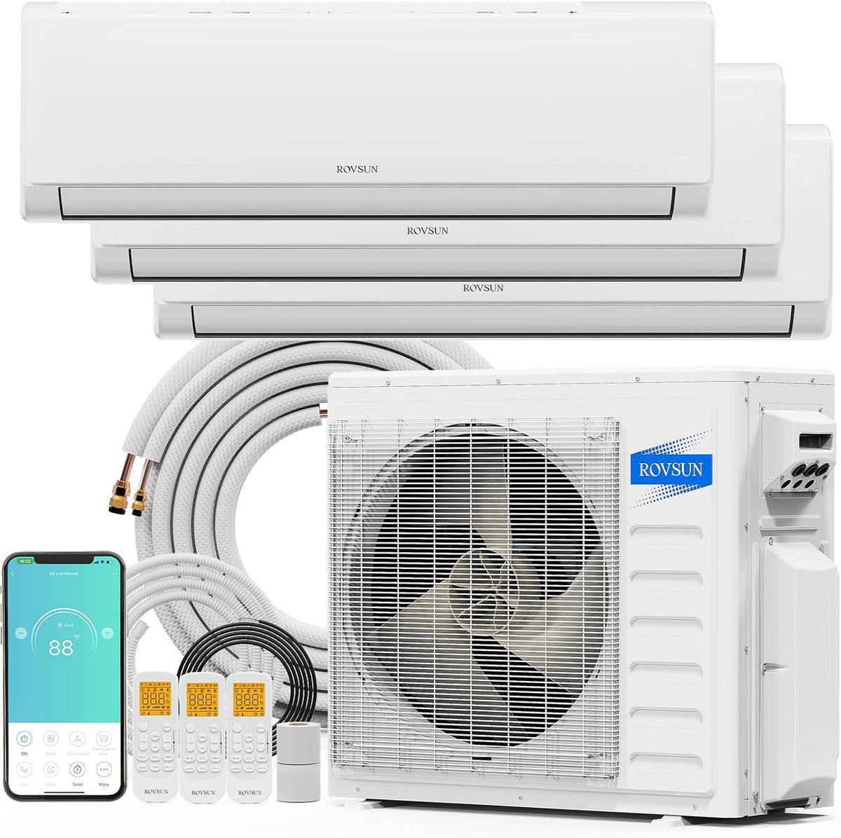 Ar condicionado split, ROVSUN, 28000, 230V, com temporizador, com controlo por aplicação, Branco, para uso diário