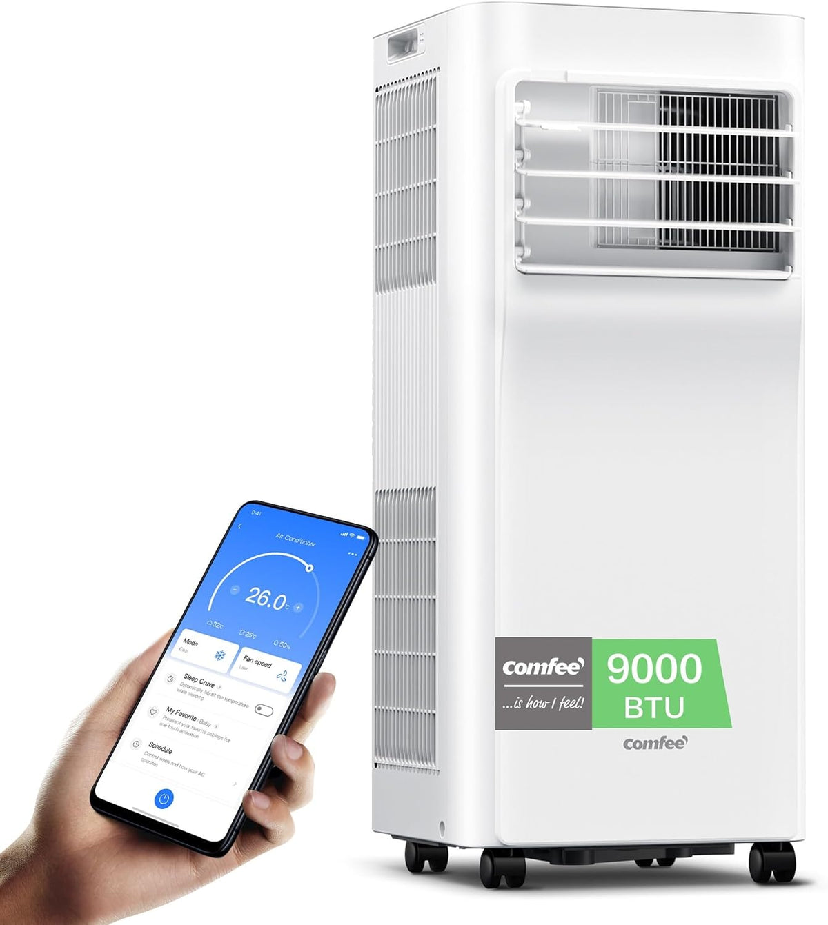 Ar condicionado portátil, Comfee, Mobiles, 2,6kW, com comando à distância, com controlo por aplicação, Branco, para uso diário