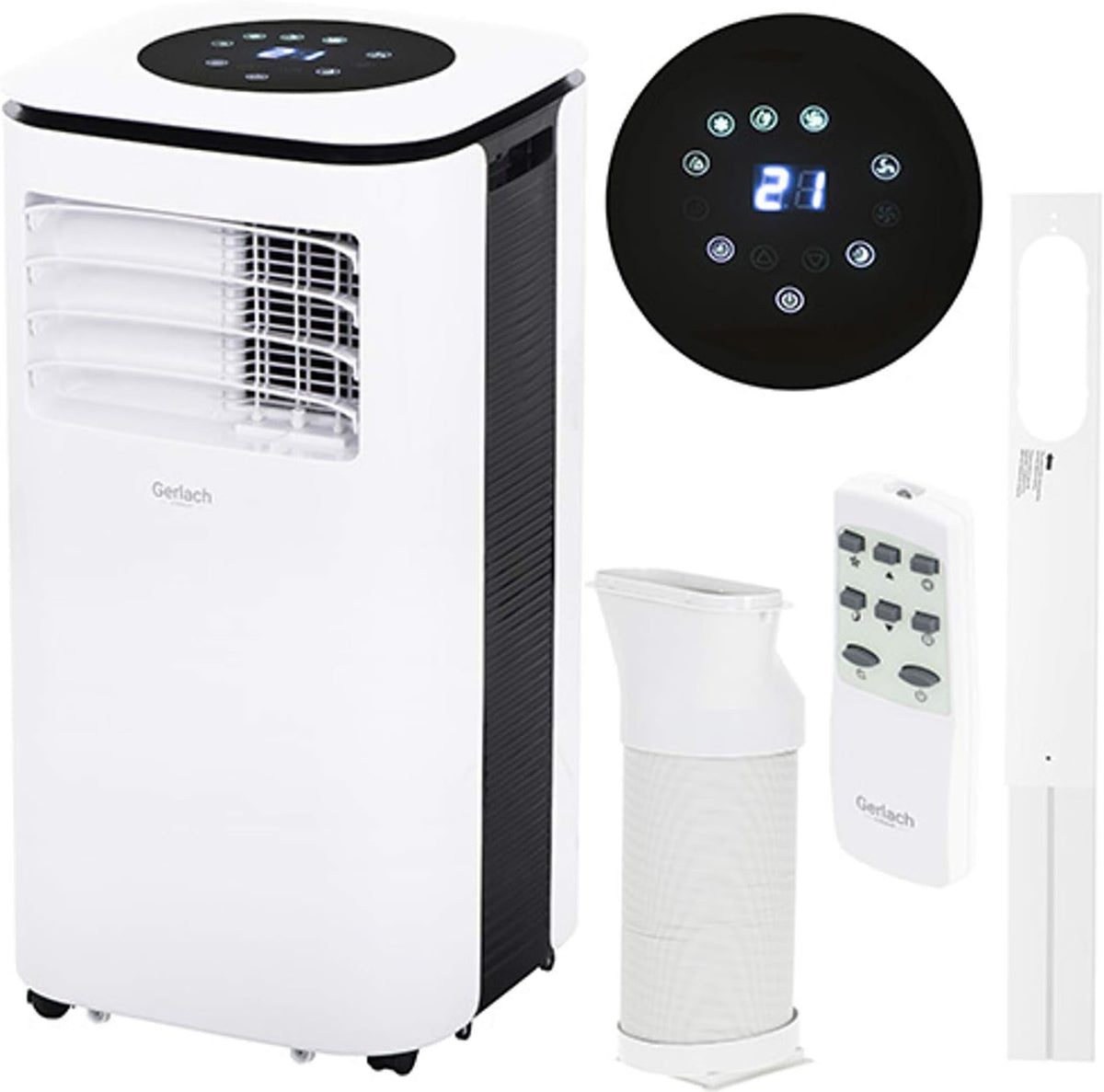 Ar condicionado portátil, Gerlach, 2640 W, 65 dB, com comando à distância, com temporizador, com rodas, Branco / Preto, para uso diário