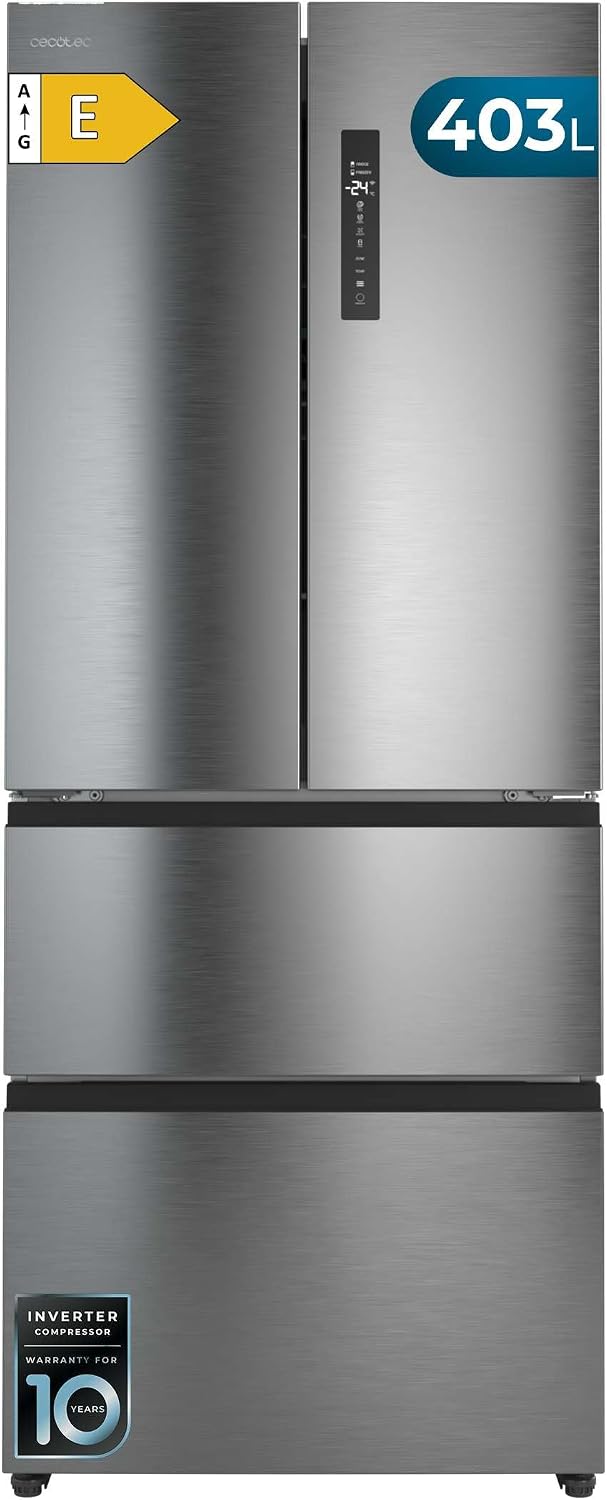 Frigorífico combinado, Cecotec, CoolMarket, 420 l, 186 cm, 70 cm, aço inoxidável, aço, Edelstahl, para uso diário