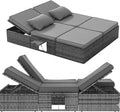 Espreguiçadeira, UDPATIO, XXL, 160 cm, 200 × 160 cm, 23 × 24 CM, regulável, ratã, metal, Cinzento-Meliert / DunkelCinzento, para uso diário