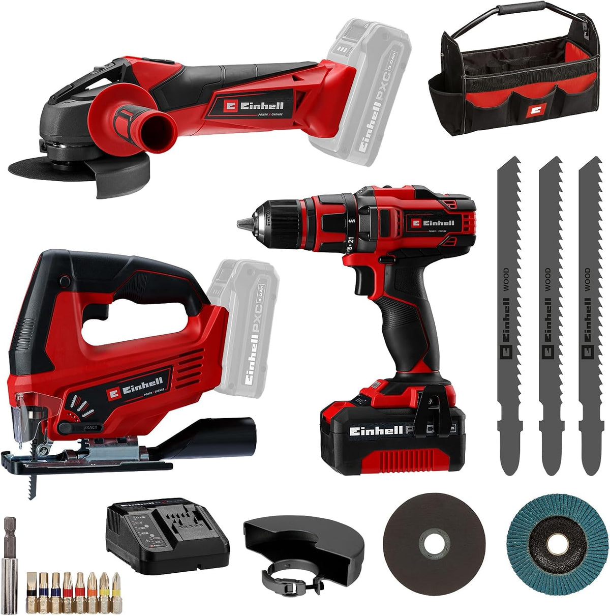 Einhell, Berbequim aparafusador, Bohrschrauber, 18 V, 4,0 Ah, com bateria, com carregador, aço, madeira, Vermelho / Preto