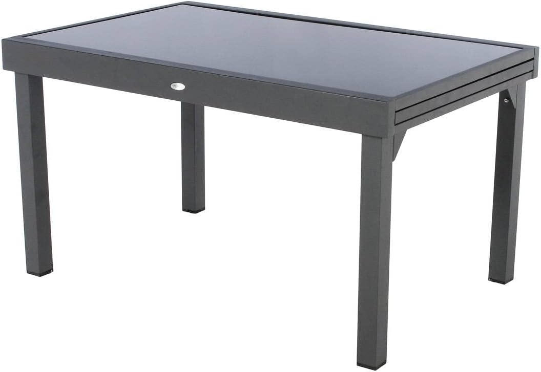 Mesa de jantar, HESPERIDE, 135 a, 270 cm, 4 a, 21,1 kg, alumínio, vidro, Cinzento, para uso diário