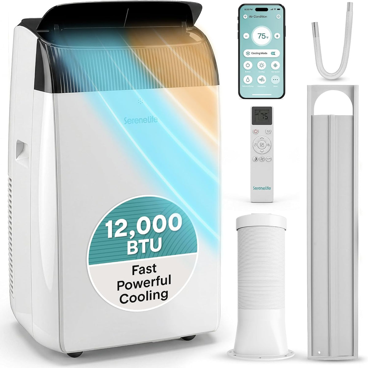 Ar condicionado portátil, SereneLife, com temporizador, Branco / Preto, para uso diário