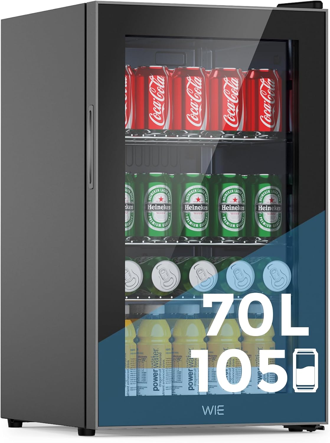 Frigorífico para bebidas, WIE, Mini, 5 níveis, regulável, vidro, Preto, para uso diário