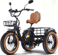 Bicicleta, KAKIGO, Elektro-Dreirad, 250W, 48V, 15.6Ah, dobrável, com rodas, alumínio, Preto / Castanho, para uso diário