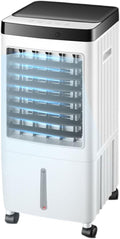 Climatizador evaporativo, Generic, 10L, com comando à distância, com temporizador, com rodas, Branco / Preto, para uso diário