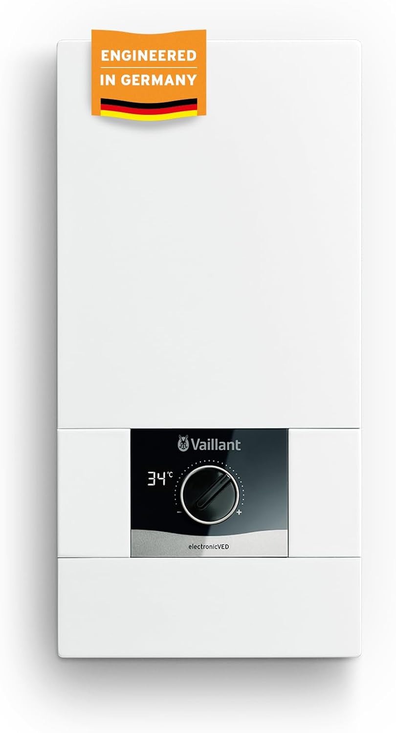 Esquentador, Vaillant, elektronischer, 21kW, 400V, 8 l, 9,9cm, 48,1cm, Branco / Preto, para uso diário
