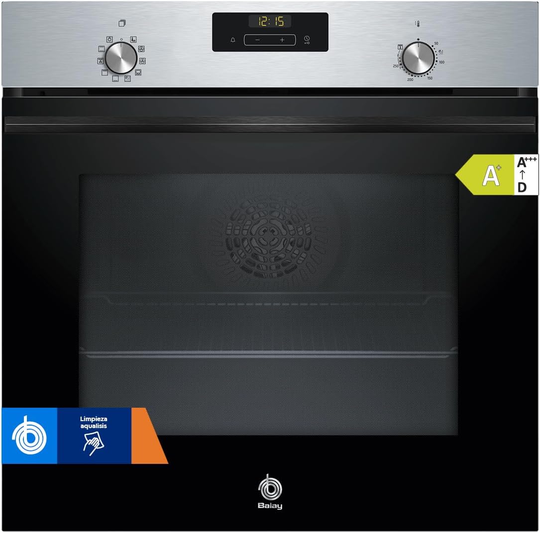 Forno de encastre, Balay, 3HB4131X3, 54,8 cm, 55 cm, 33,2 kg, 59,5 × 59,4 × 54,8 cm, 56.8 × 55 cm, vidro, Preto, para a cozinha