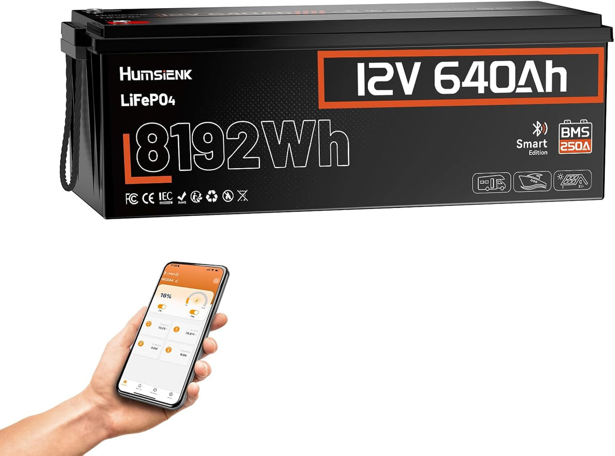 Bateria automóvel, HumsiENK, 12V, 640Ah, 250A, 600 A, Preto / Laranja, para uso diário