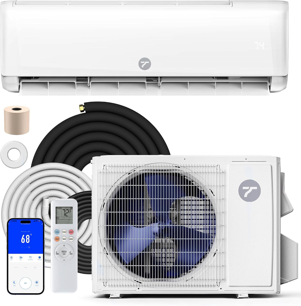 Ar condicionado split, Temprium, 115V, 23 dB, com controlo por aplicação, Branco / Preto, para uso diário