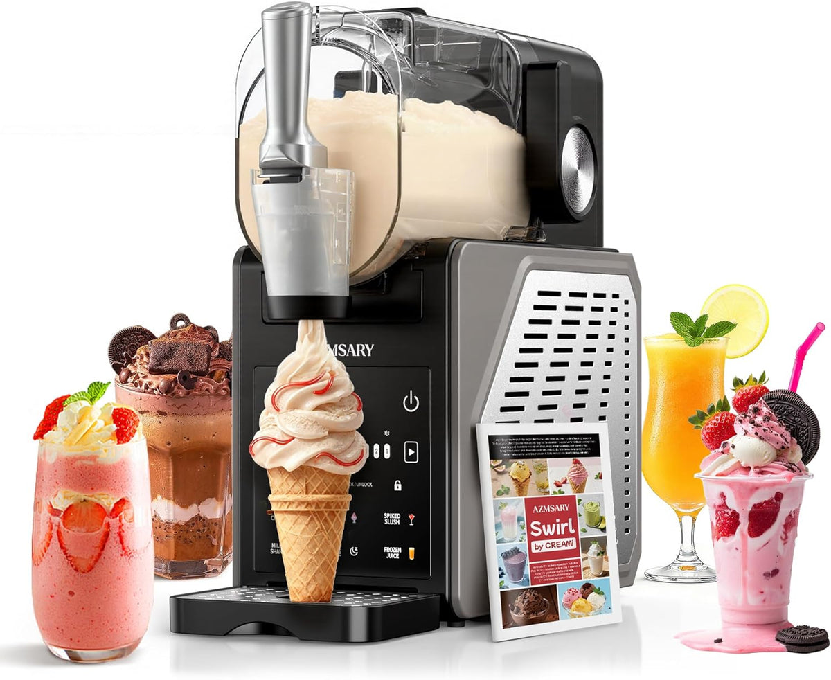 Máquina de gelados, Azmsary, 2,5 L, com iluminação LED, com função de autolimpeza, Preto / Prateado, para uso diário