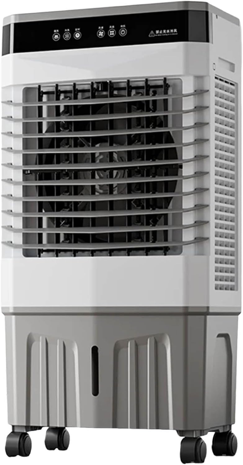Climatizador evaporativo, Generisch, 20L, 45 × 33 × 70cm, 3 níveis, com comando à distância, Branco / Cinzento, para uso diário