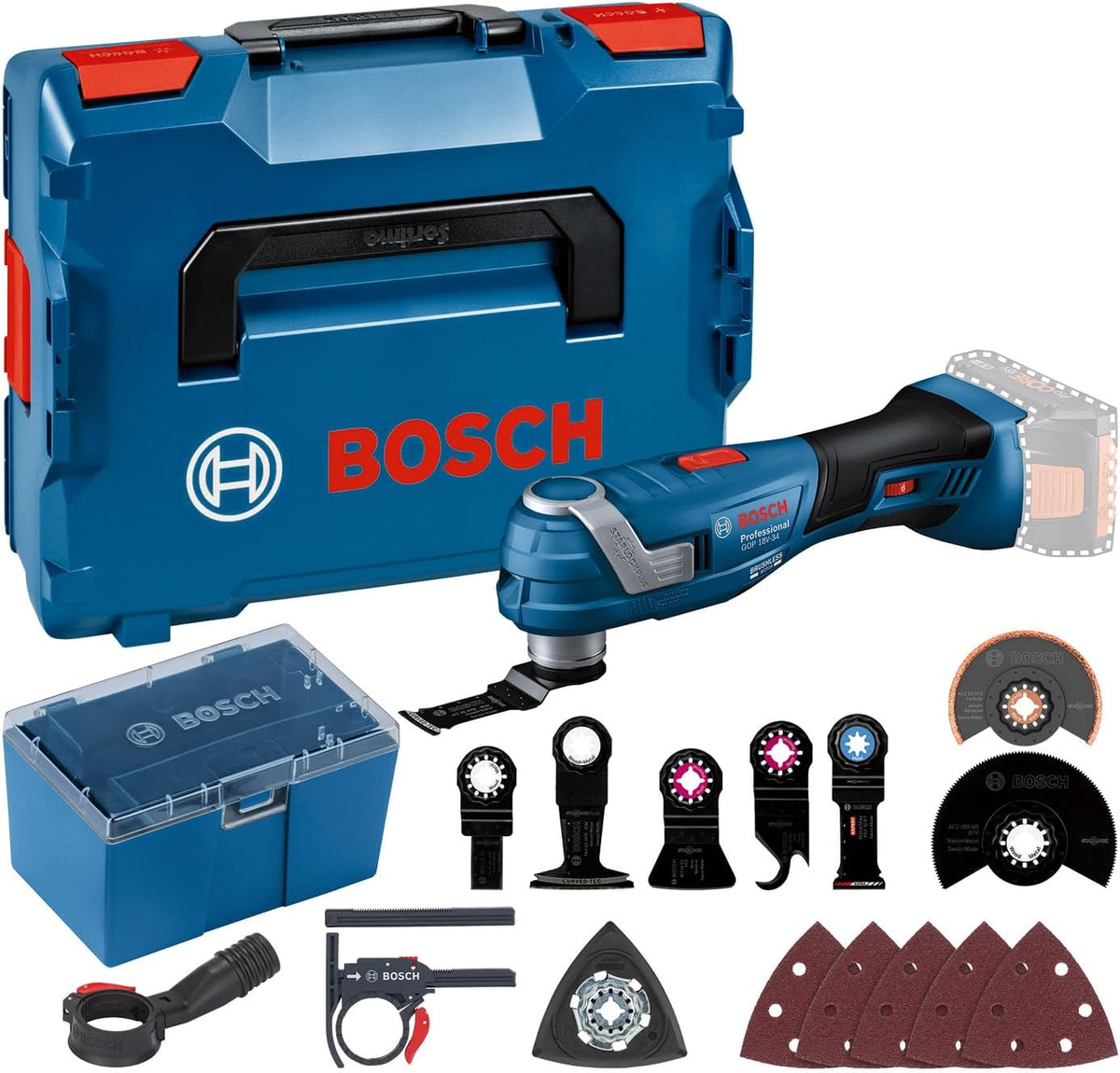 Lixadora, Bosch Professional, 18V, com bateria, sem bateria, com carregador, Azul / Preto / Vermelho, para trabalhos de manutenção