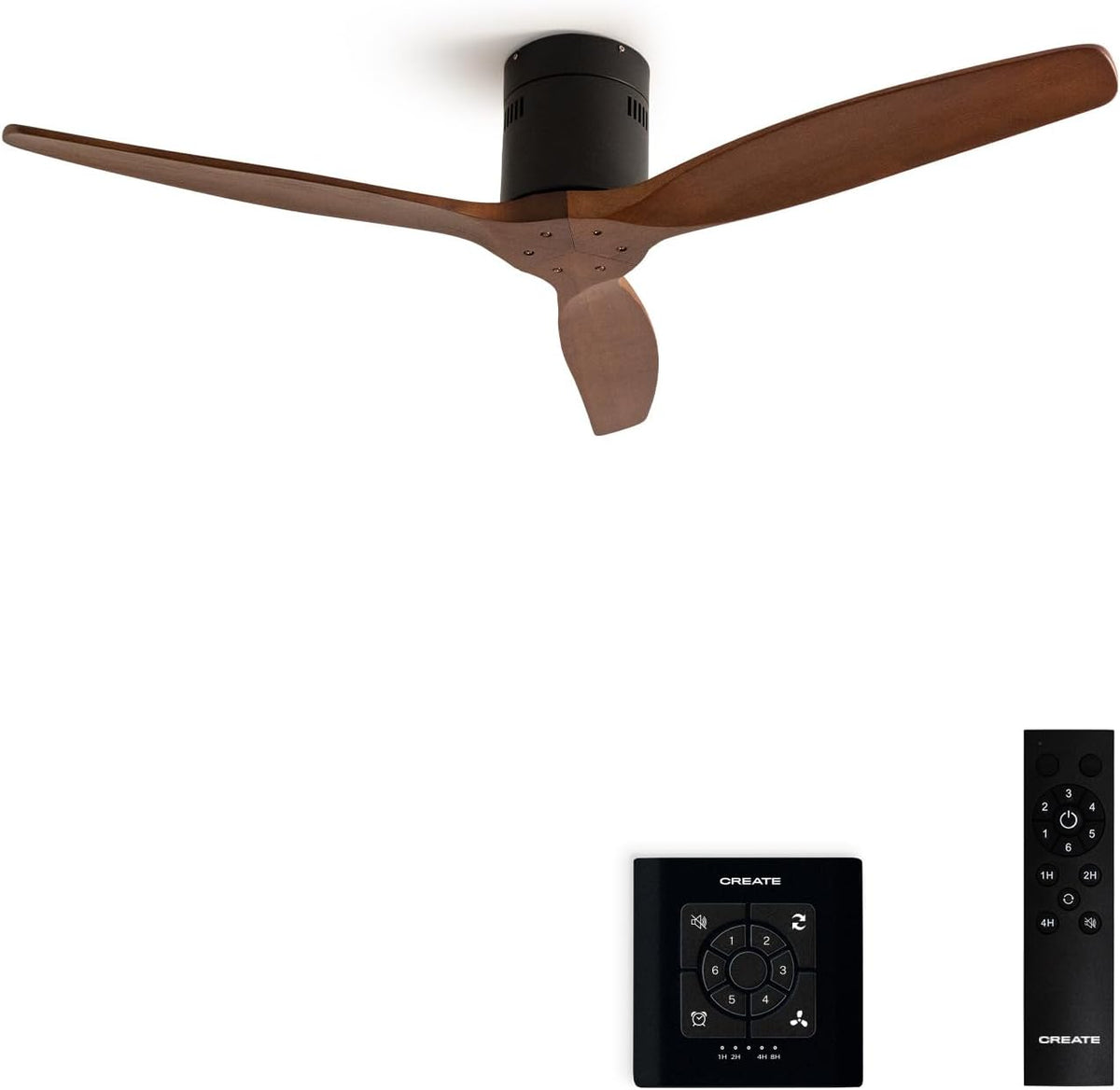 Ventoinha de teto com luz, CREATE, 40W, 132cm, 15 cm, 25 cm, 6 níveis, com iluminação LED, com comando à distância, com temporizador, madeira