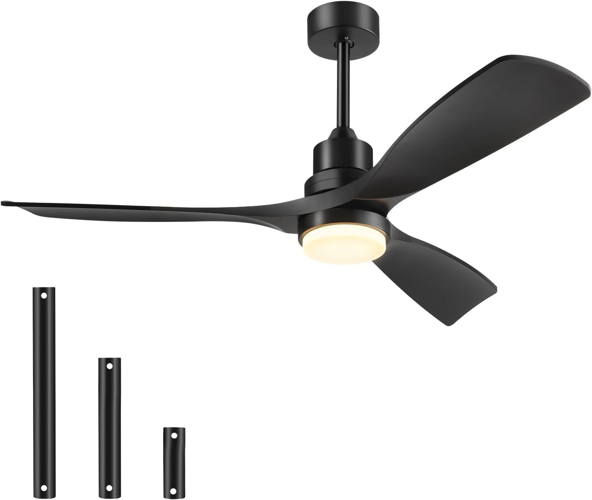 Ventoinha de teto com luz, Forrovenco, 132 cm, 52 ', 160 U/min, 25 dB, 5', com comando à distância, com temporizador, Preto, para uso diário