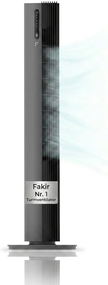 Ventoinha de torre, Fakir, premium, 32dB, 110cm, 12 níveis, 30 W, com iluminação LED, com comando à distância, com temporizador, Antracite