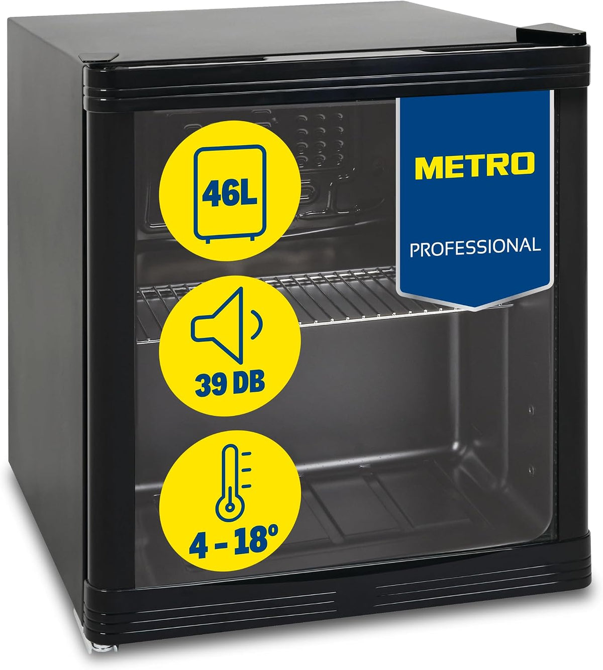 Minifrigorífico, METRO Professional, Mini-K, 51.5 cm, 46 L, 43 × 48 × 51.5 cm, 51,5 cm, altura regulável, regulável, aço inoxidável, aço, Preto
