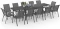 Conjunto de jardim, IDMarket, com 12 cadeiras, 270 cm, aço, alumínio, Cinzento, para jardim e exterior