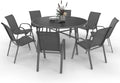 Conjunto de jardim, IDMarket, com 8 cadeiras, 150 cm, aço, vidro, Cinzento, para jardim e exterior