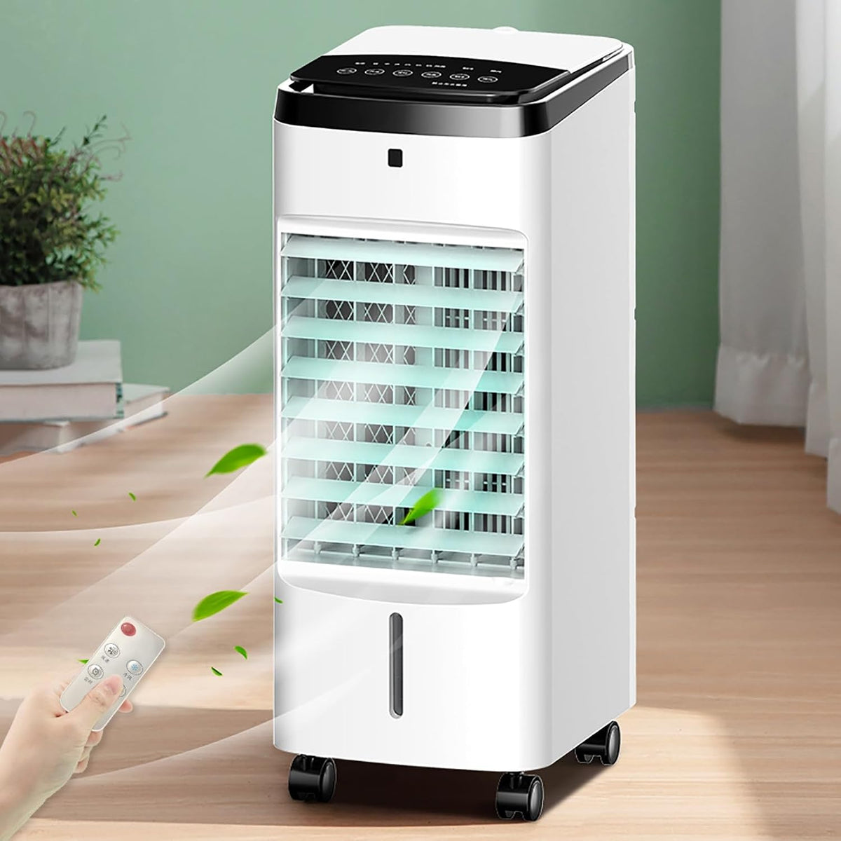 Ar condicionado portátil, Generic, com comando à distância, com temporizador, Branco / Preto, para uso diário