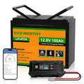 Bateria automóvel, ECO-WORTHY, 12V, 100Ah, 24V, 20A, Preto / Laranja, para uso diário