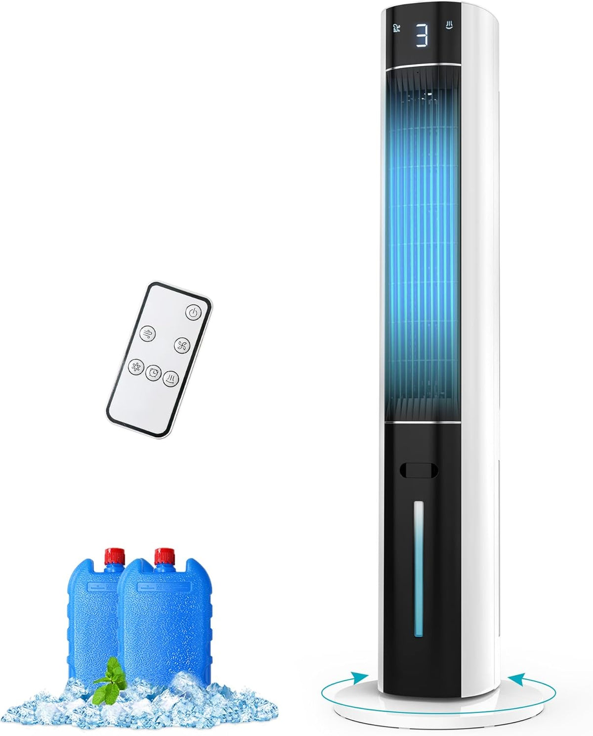 Climatizador evaporativo, Rellytech, 3L, com comando à distância, com temporizador, Branco / Preto, para uso diário
