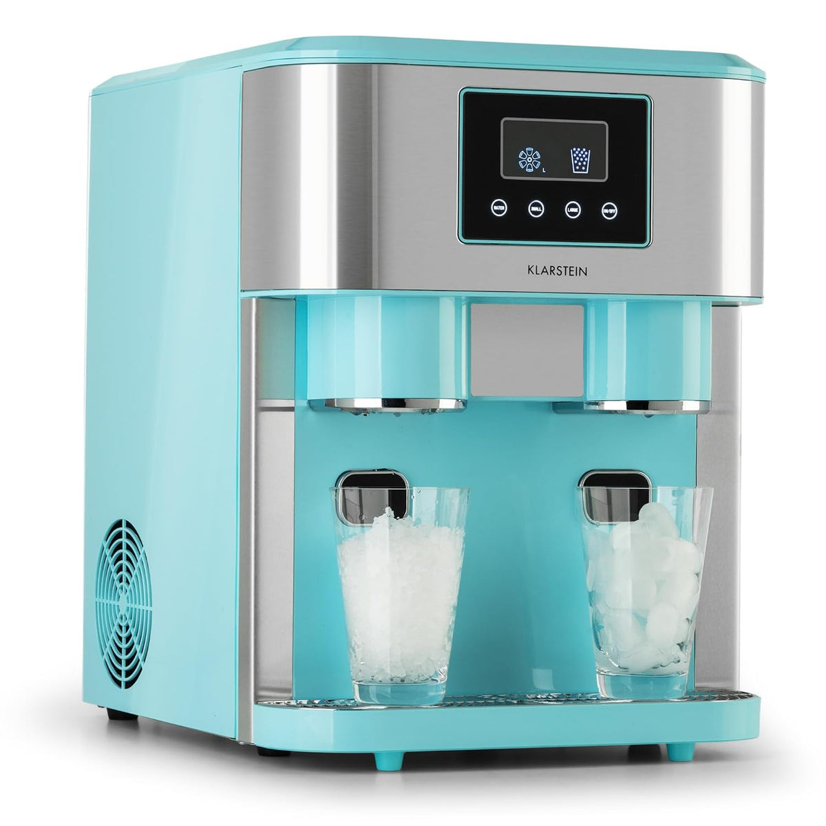 Klarstein, Máquina de cubos de gelo, Eisw, 1,8L, 15kg, 12 W, com função de autolimpeza, Türkis / Prateado, para uso diário