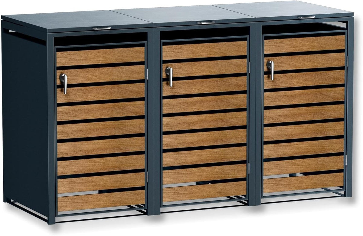 Abrigo para contentores, Metzler, 240L, 80,00 cm, 68,60 kg, 198,50 × 116,30 × 80,00 cm, aço, madeira, Antracite / Castanho