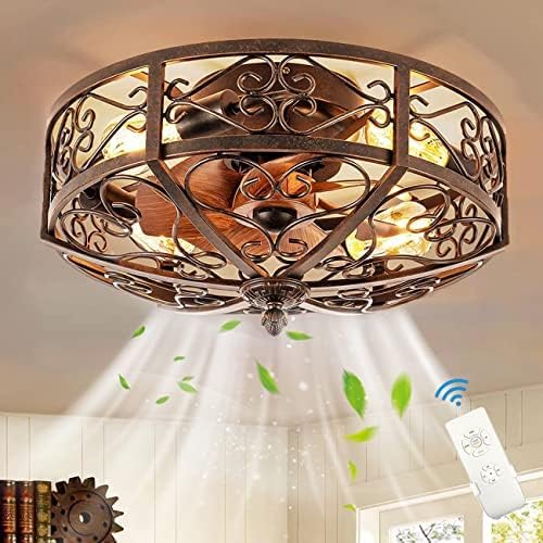 Ventoinha de teto com luz, TRUYOK, 60W, com comando à distância, Castanho / Preto, para uso diário
