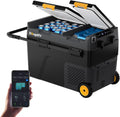 Frigorífico, BougeRV, CRD2, 49L, 12V, 24V, 230V, resistente à água, com controlo por aplicação, com rodas, Preto / Amarelo, para uso diário