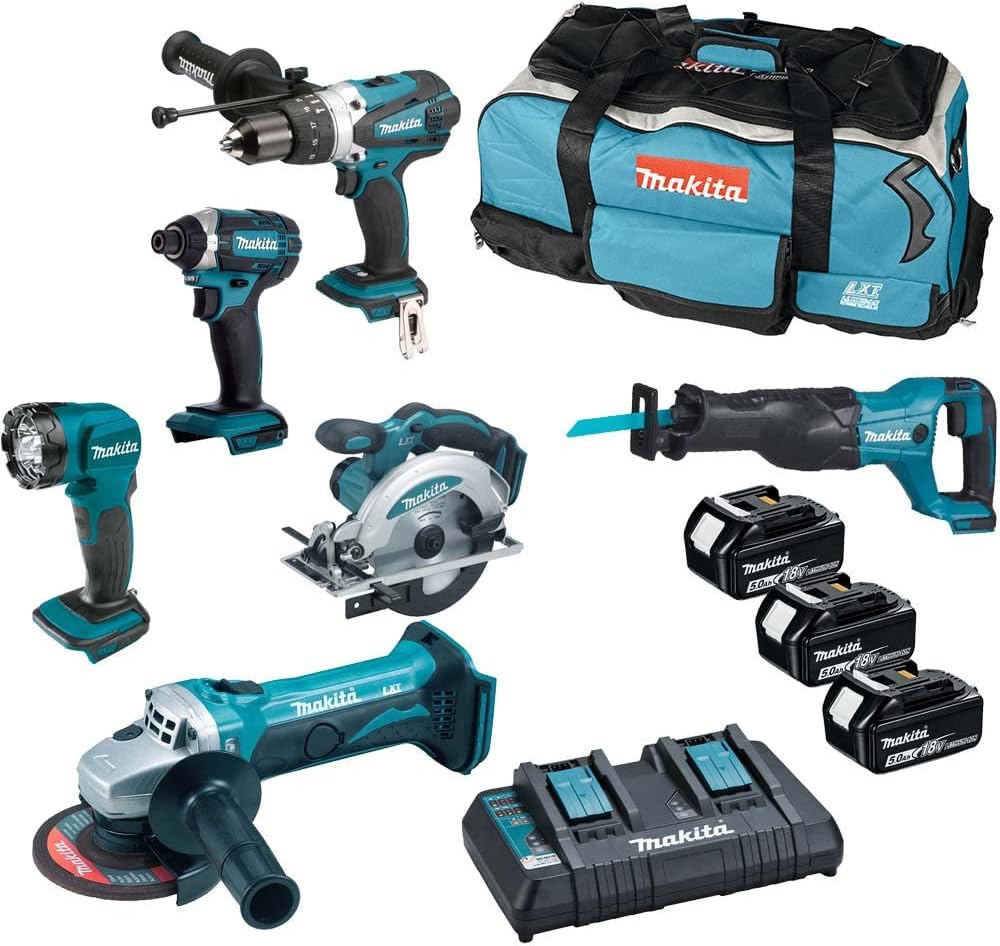 Makita, Berbequim aparafusador, DLX6104TX2, 18V, 5,0 Ah, 5.0Ah, 2.000 rpm, com rodas, com bateria, com carregador, aço, madeira, Preto / Azul
