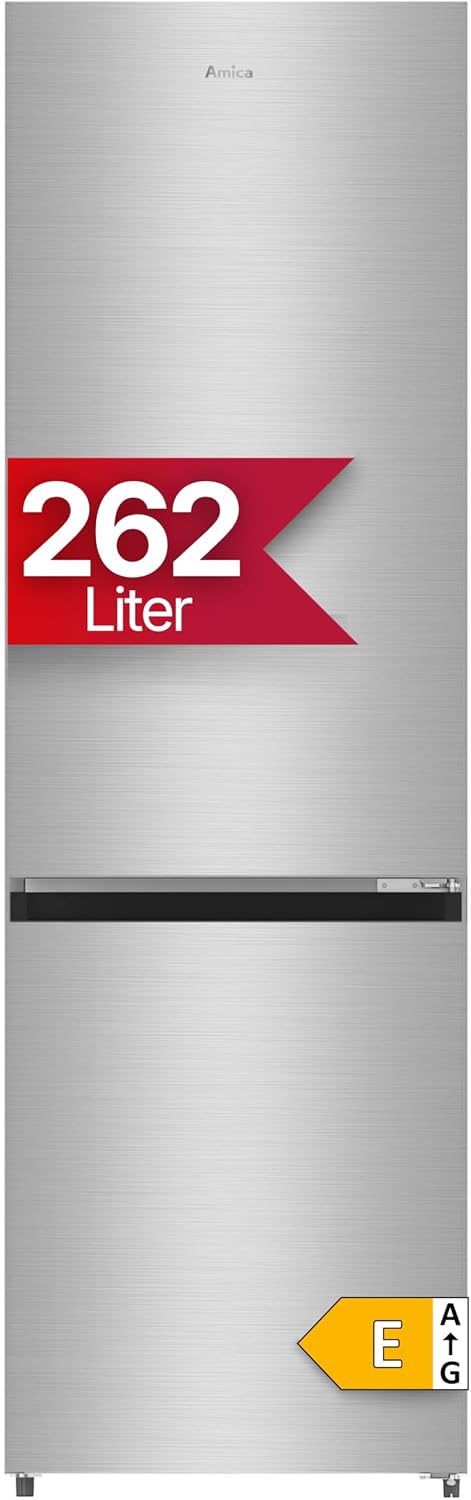 Frigorífico combinado, Amica, 58,8 cm, 262 l, 178,9 × 55 × 58,8 cm, 191l, aço inoxidável, aço, Prateado, para uso diário