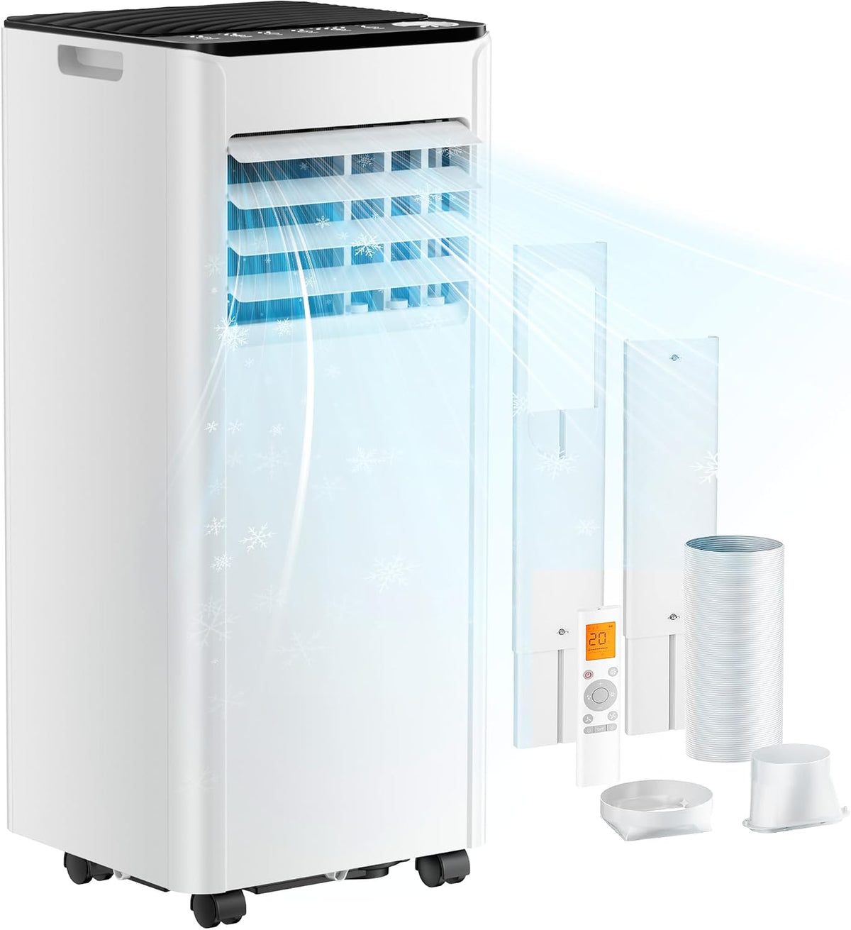 Ar condicionado portátil, EUHOMY, 2 L, classe energética A, com comando à distância, com temporizador, com rodas, Branco / Preto, para uso diário