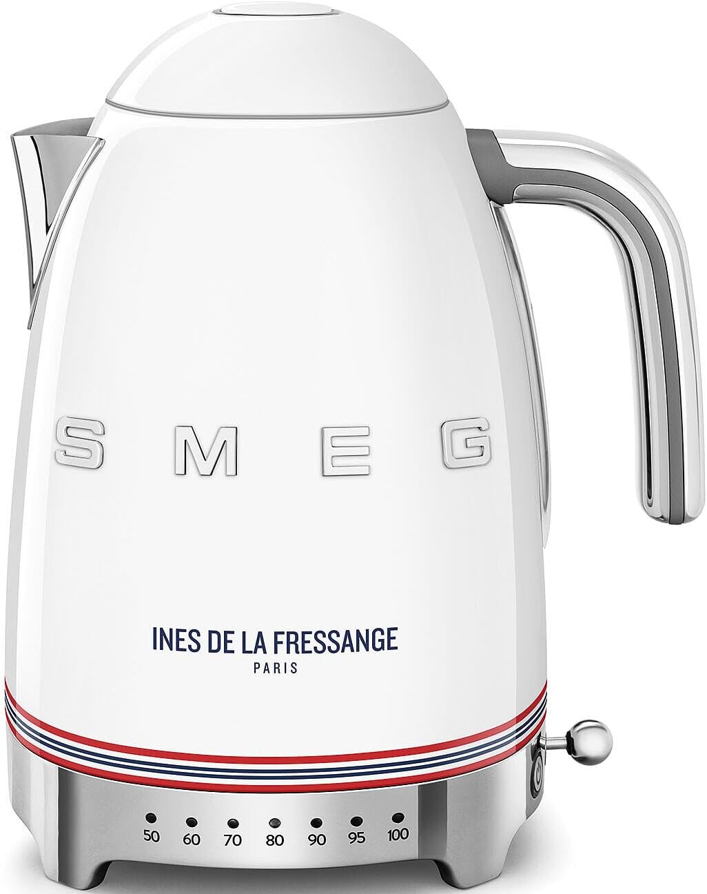 Chaleira elétrica, Smeg, KLF04IDFEU, 1,7 l, 2400 W, aço inoxidável, aço, Branco / Vermelho / Azul, para a cozinha
