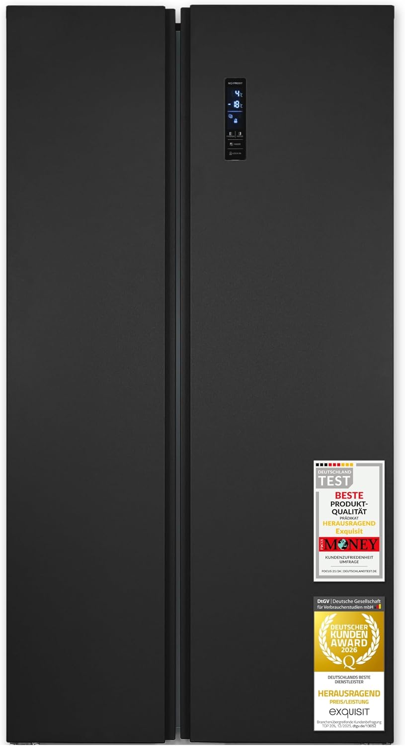 Frigorífico combinado, Exquisit, Side-by-Side-K, 39 dB, 104,0 cm, 59,0 cm, 177,0 × 90,0 × 59,0 cm, altura regulável, regulável, com iluminação LED