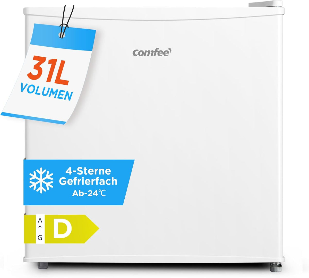 Congelador vertical, Comfee, RCU40WH3EU, 31L, 39 dB, 49,2 cm, 45 × 47,2 × 49,2 cm, classe energética b, Branco, para uso diário