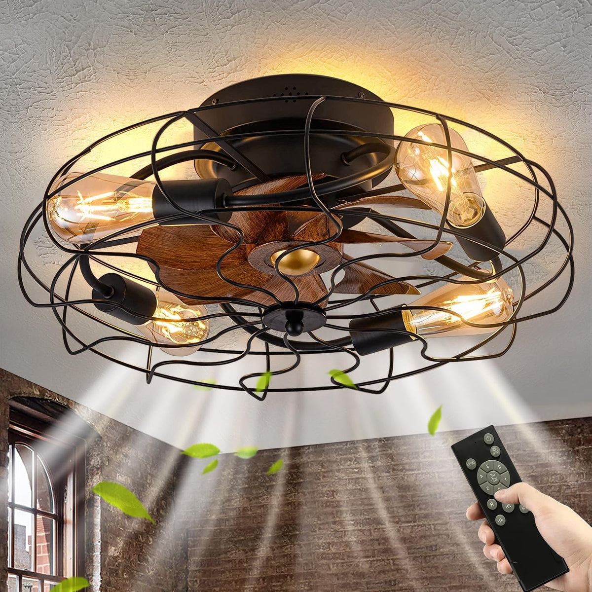 Ventoinha de teto com luz, TRUYOK, 1 L, 6 L, 40W, 20 ', com comando à distância, Preto / Holz, para uso diário