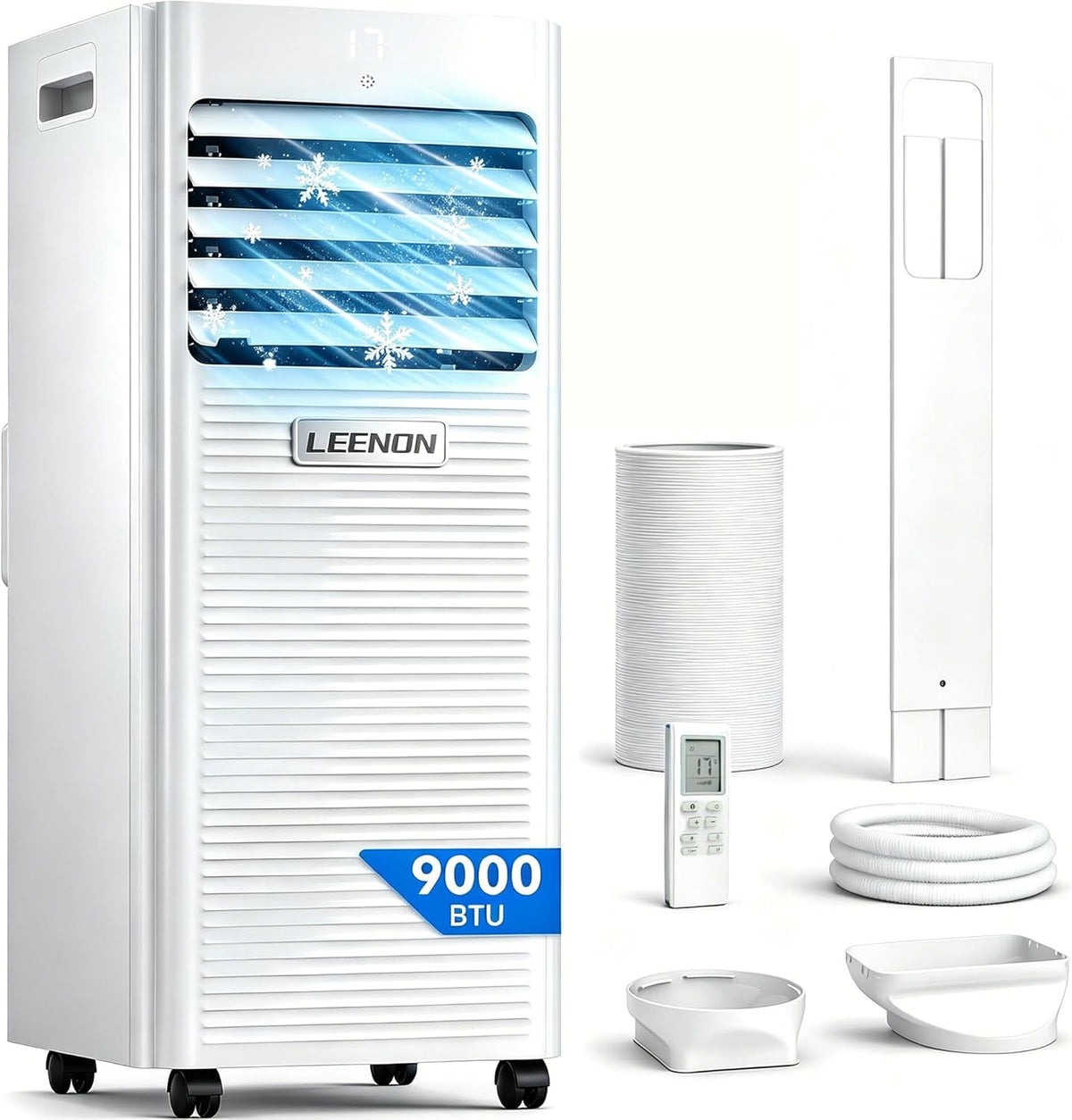 Ar condicionado portátil, LEENON, 2,6 kW, com comando à distância, com temporizador, com rodas, Branco, para uso diário